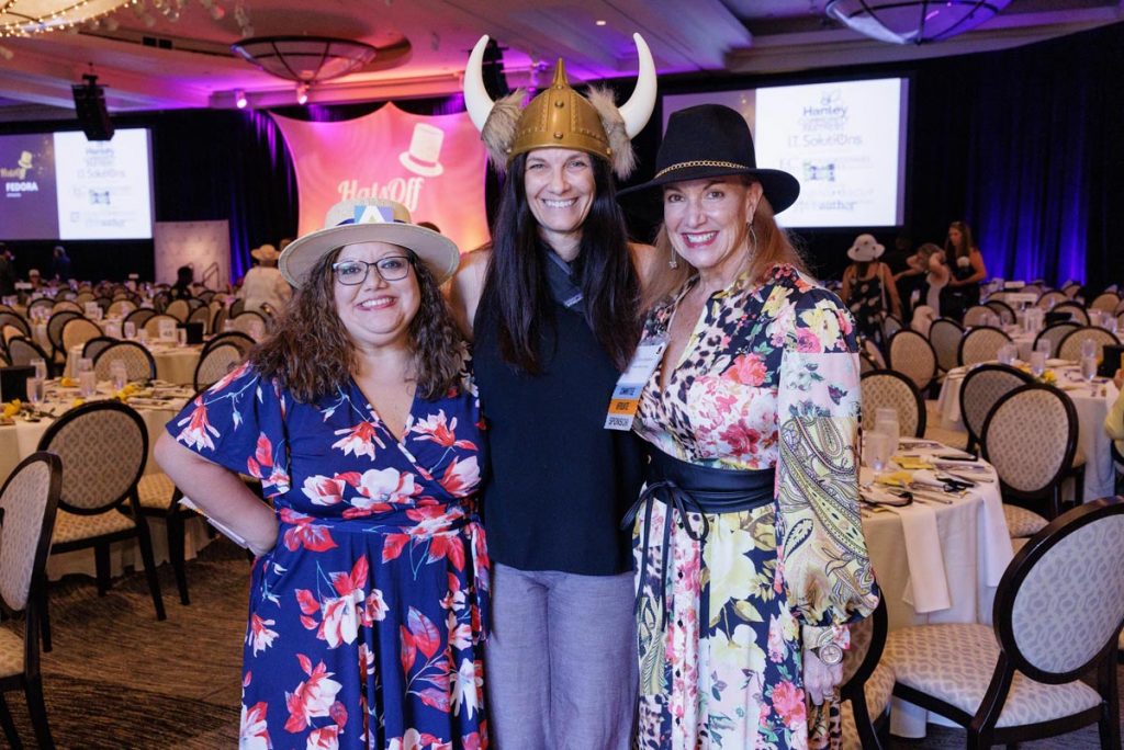 Jennifer Sardone-Shiner, Audra Grigaliunas, Cheryl Baldwin at the 2022 Hats Off Nonprofit Awards. Photo by Capehart