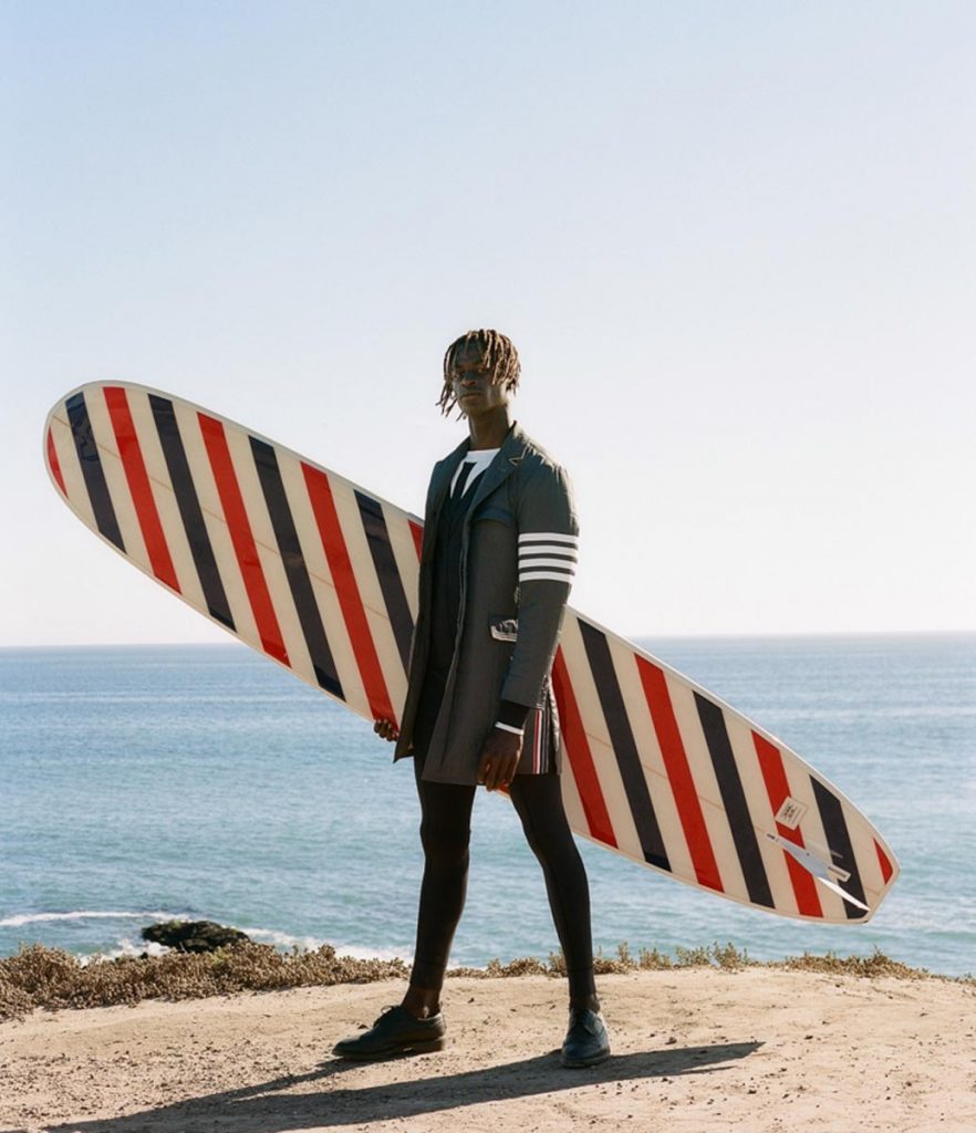 Thom Browne's tree will feature an array of bespoke surfboards, each showcasing his signature stripes, colorways, and avant-garde sensibilities. Photo courtesy of Thom Browne